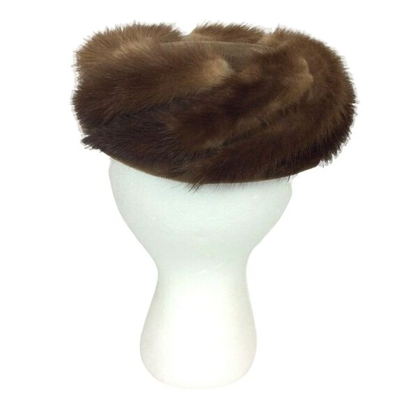 Vintage Mink & Velvet Pillbox Hat With Real Fur Classic Style 1960s - Picture 3 of 8